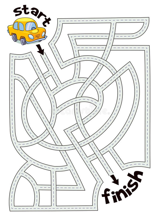 Children logic game to pass the maze. Car is on its way to finish line