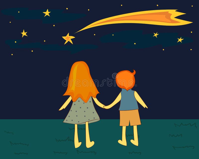 Children looking at the falling star.