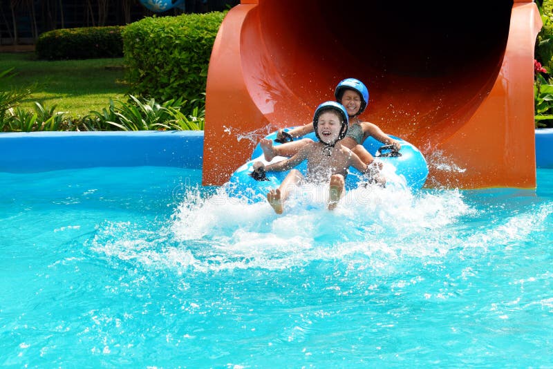 Thailand. Hua hin. February 2020. Children in water Park. Fun in the tropics. Happy kids in the pool. Thailand. Hua hin. February 2020. Children in water Park. Fun in the tropics. Happy kids in the pool.