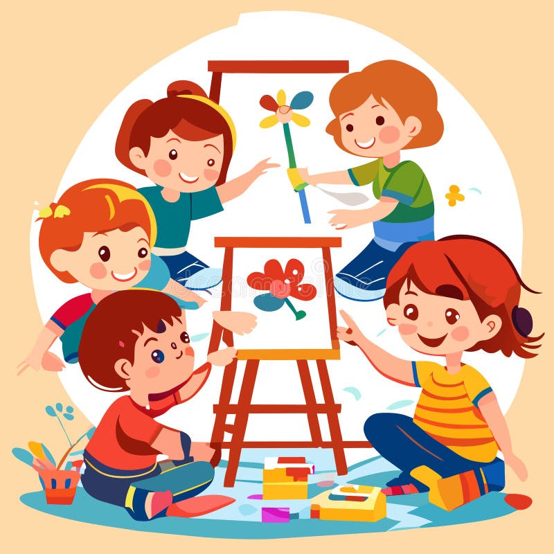 Cartoon Kids Painting Canvas Stock Illustrations – 804 Cartoon