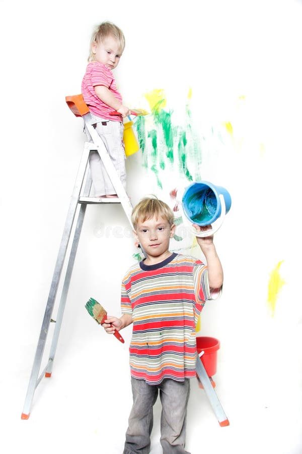 Children painting over white