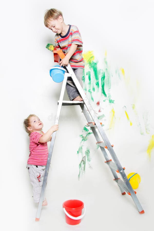 Children painting over white