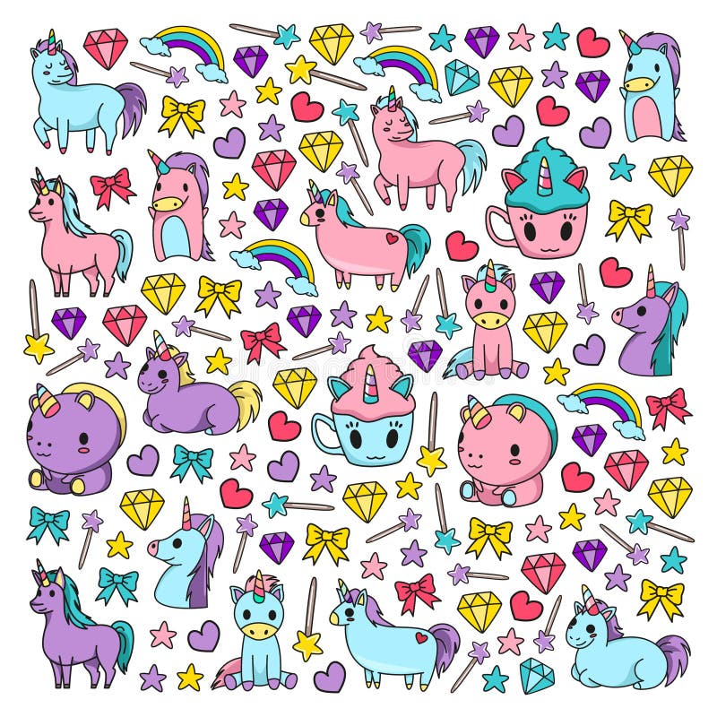 Children pattern with fairy tale unicors for kids clothes, posters, banners, shirts. Vector image with cartoon character stock illustration Children pattern with fairy tale unicors for kids clothes, posters, banners, shirts. Vector image with cartoon character stock illustration