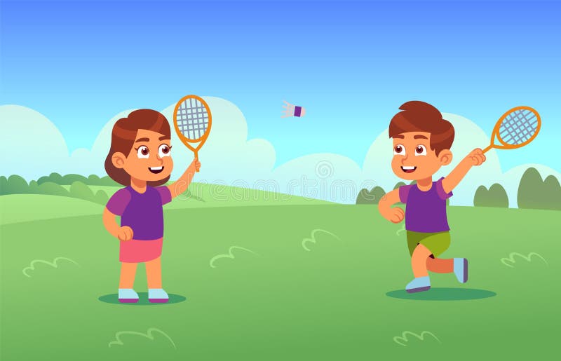 Children Play Badminton. Happy Boy and Girl with Racket and Shuttlecock on  Court, Little Kids Playing Outdoors, Cartoon Stock Illustration -  Illustration of graphic, shuttlecock: 207945475