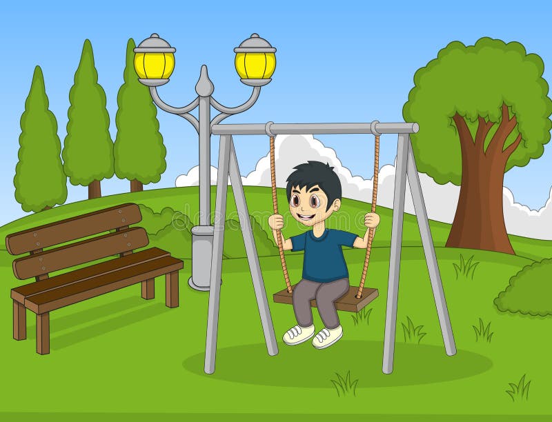 Children Play Swing In The Park Cartoon Stock Vector - Illustration of