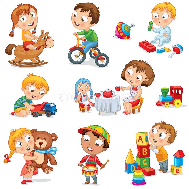 Children play with toys stock illustration