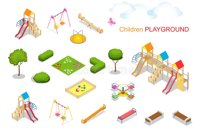 Children Playground Flat 3d Isometric Vector Illustration For