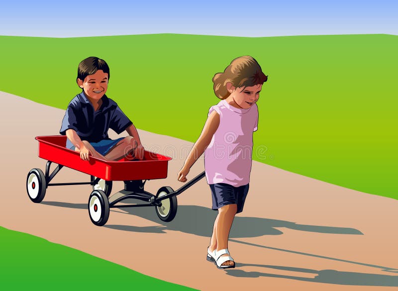 Kids Pulling Wagon Stock Illustrations – 21 Kids Pulling Wagon