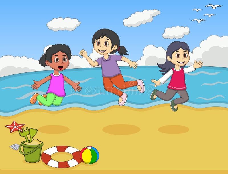 Children Playing on the Beach Cartoon Vector Illustration Stock Vector -  Illustration of funny, girl: 65110676