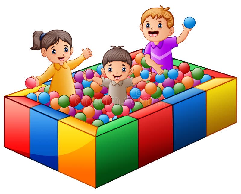 Children Playing With Colorful Balls In Ball Pool Stock Vector