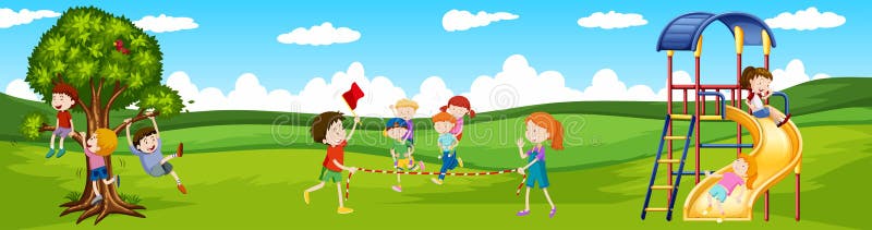 Children Playing Games in the Park Stock Vector - Illustration of child ...