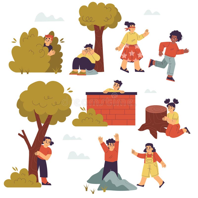 Hide and seek game playing kids together Vector Image