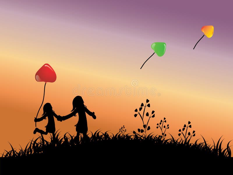 Silhouettes of Children playing outside. Children playing garden vectors