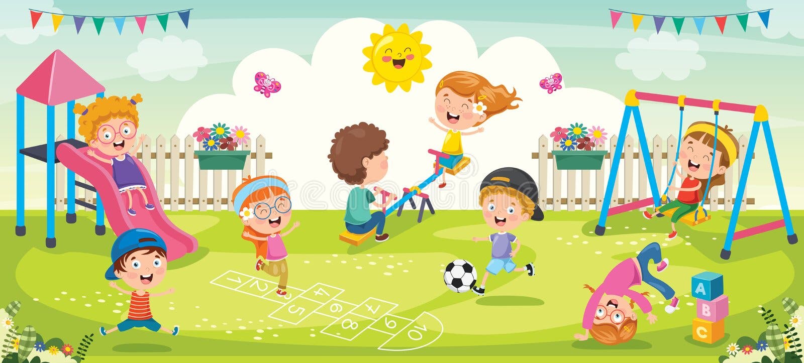 Kids playing at the park with adult Royalty Free Vector