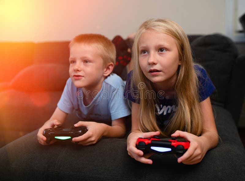 Children Playing Video Games Stock Photo Image of friends, person