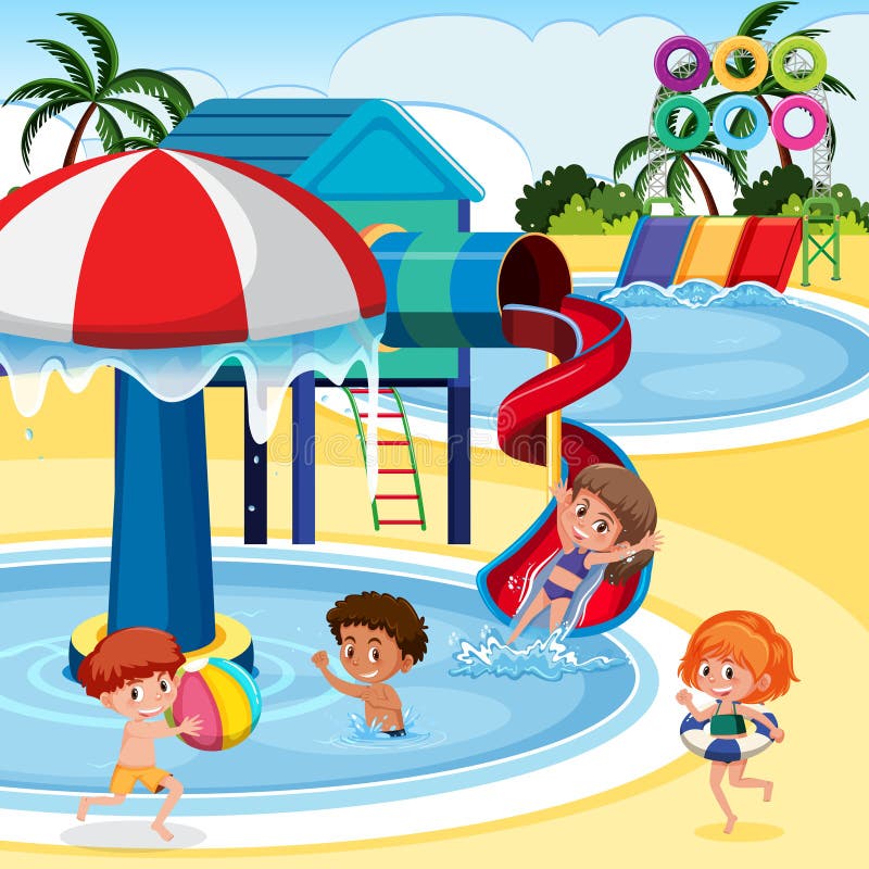 Children Playing at Water Park Stock Vector - Illustration of amusement,  attraction: 133739873