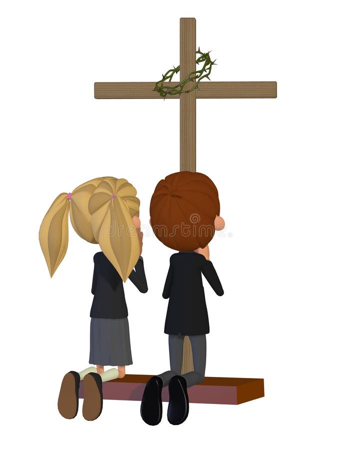 family praying in church clipart