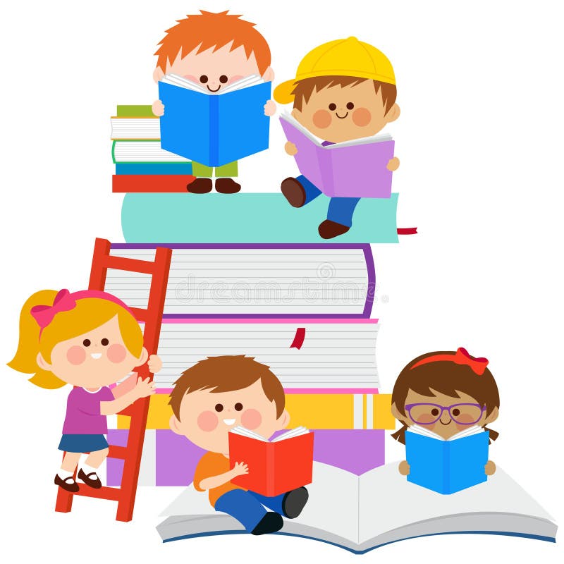Children Reading Books. Vector Illustration Stock Vector - Illustration ...
