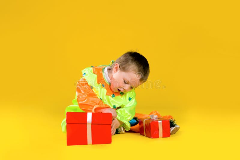 Children with red gift box stock photo. Image of holiday 34433800