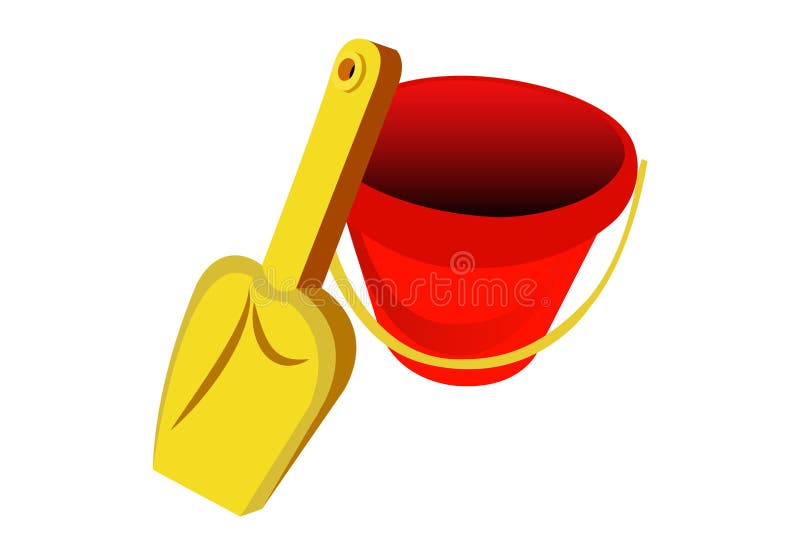 Children Red and Yellow Bucket and Spade Stock Vector - Illustration of  scoop, play: 146321773