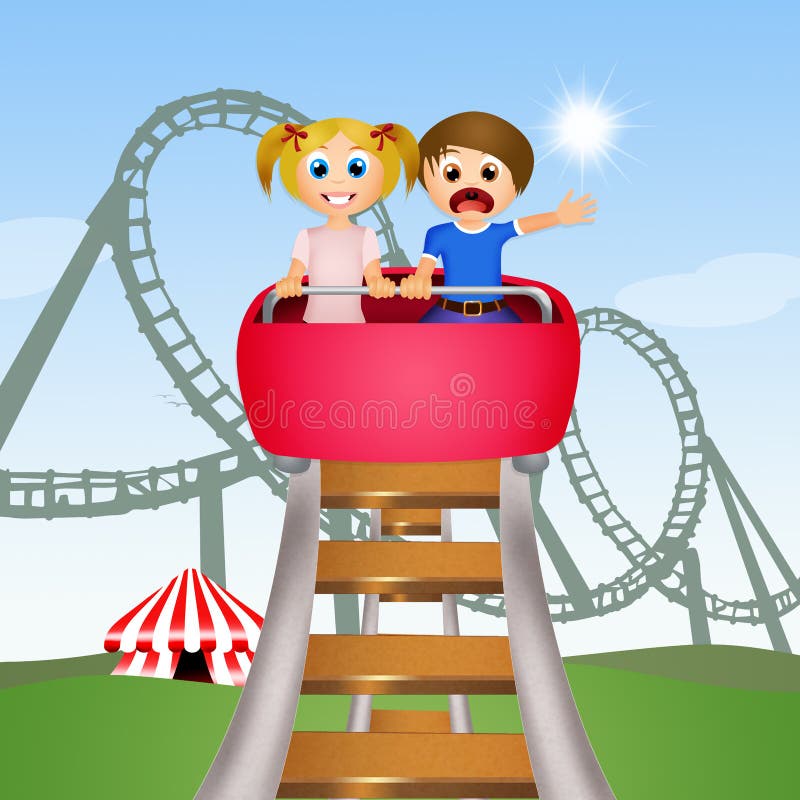 Children on roller coaster stock illustration. Illustration of park