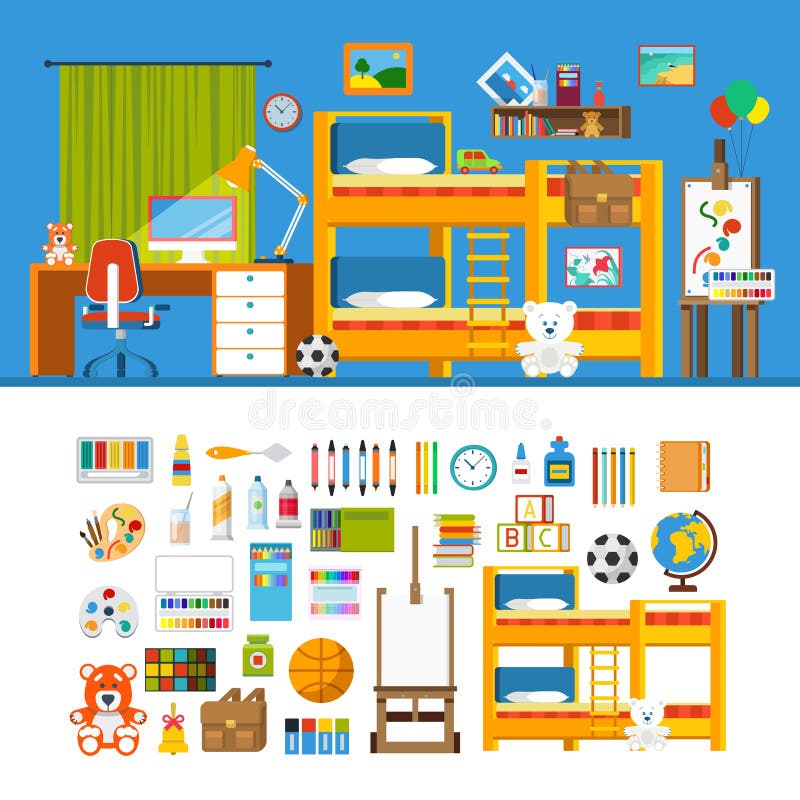 Children room constructor mockup template vector icon set stock illustration Children room constructor mockup template vector icon set stock illustration