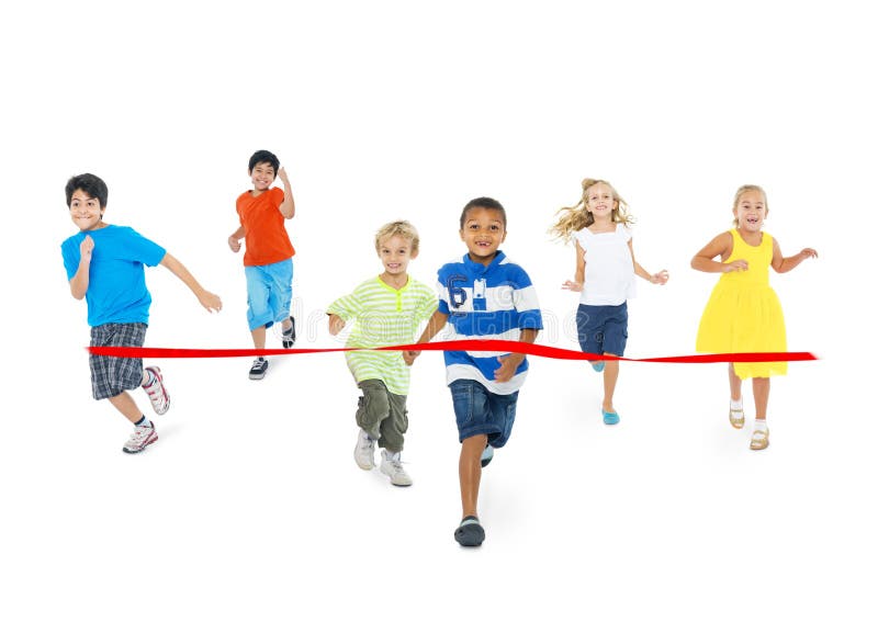 Children Running Toward the Finish Line stock images Children Running Toward the Finish Line stock images