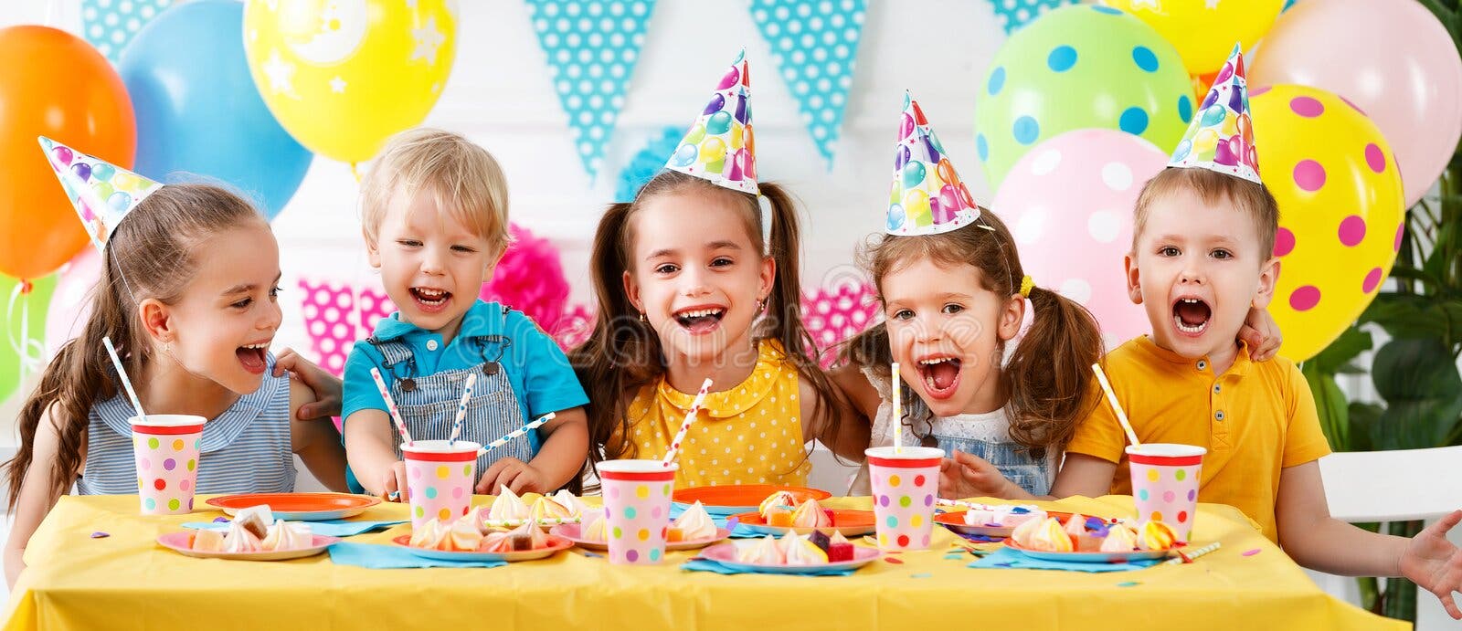 Children`s Birthday. Happy Kids with Cake Stock Image - Image of friend ...