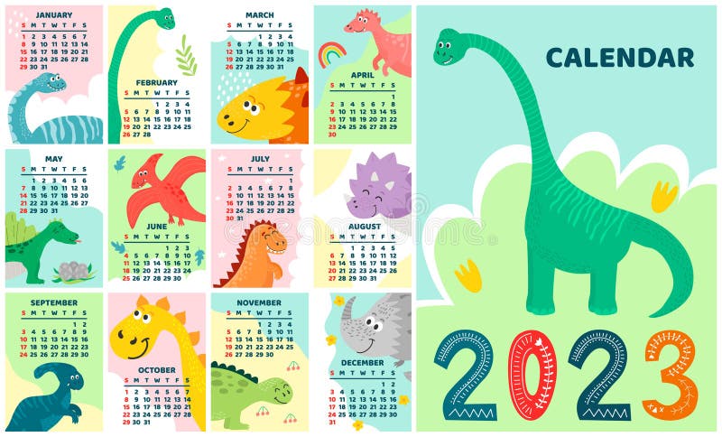 Children S Calendar Template for 2023. Bright Vertical Design with
