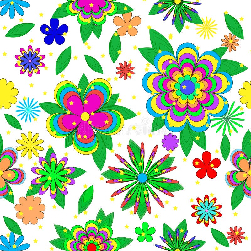 Children S Cartoons Seamless Summer Pattern with Flowers, Leaves and ...