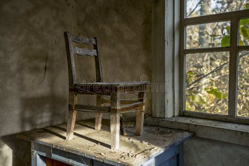 Children`s chair in the abandoned