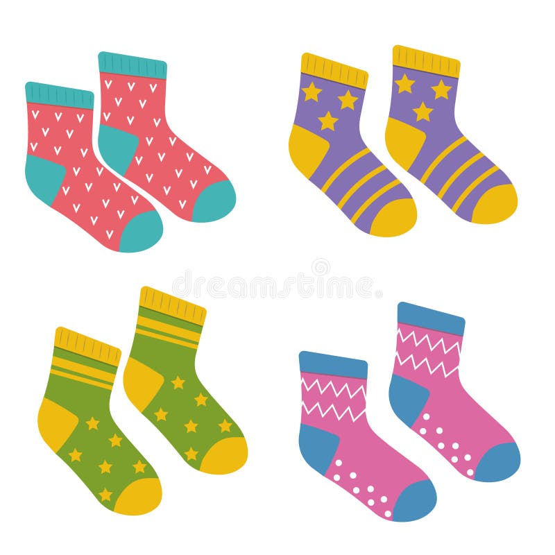 Children S Colored Socks, Vector Isolated Cartoon-style Illustration ...