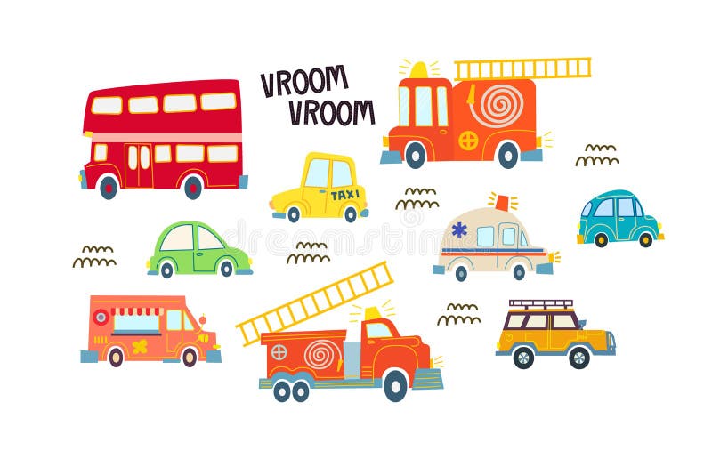 Children S Cute Cars. Fire Truck, Ambulance, SUV, Cars, Taxi, Food Truck, Bus Stock Vector - Illustration of draw, urban: 215064321 Children S Cute Cars. Fire Truck, Ambulance, SUV, Cars, Taxi, Food Truck, Bus Stock Vector - Illustration of draw, urban: 215064321
