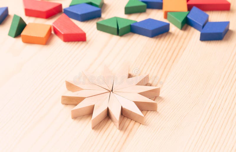 Children`s Game with Colored Wooden Blocks. Draw a Pattern Stock Image