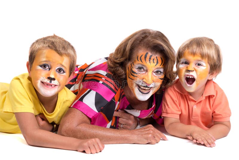 Granny and Kids with Face-paint Stock Photo - Image of halloween, boys ...