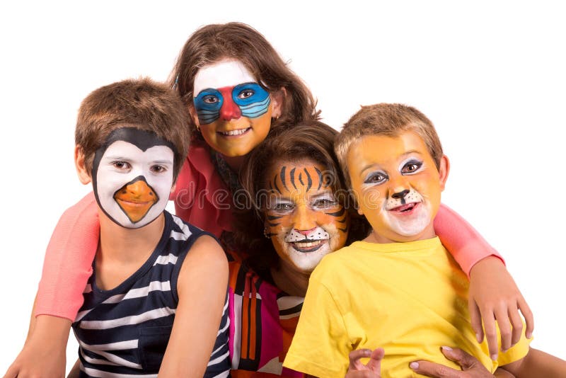 Happy Family with Face-paint Stock Image - Image of cute, granny: 158239757