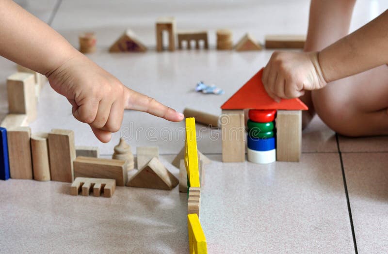Children S Hand and Building Block Stock Photo Image of playing