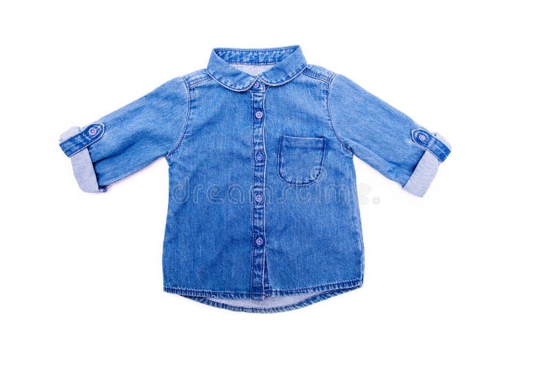 Children`s Jeans Shirt on a White Isolated Background Stock Photo