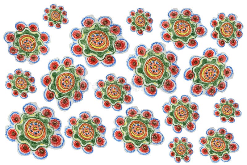 Children`s pencil drawing. floral pattern in watermelon colours stock photo Children`s pencil drawing. floral pattern in watermelon colours stock photo