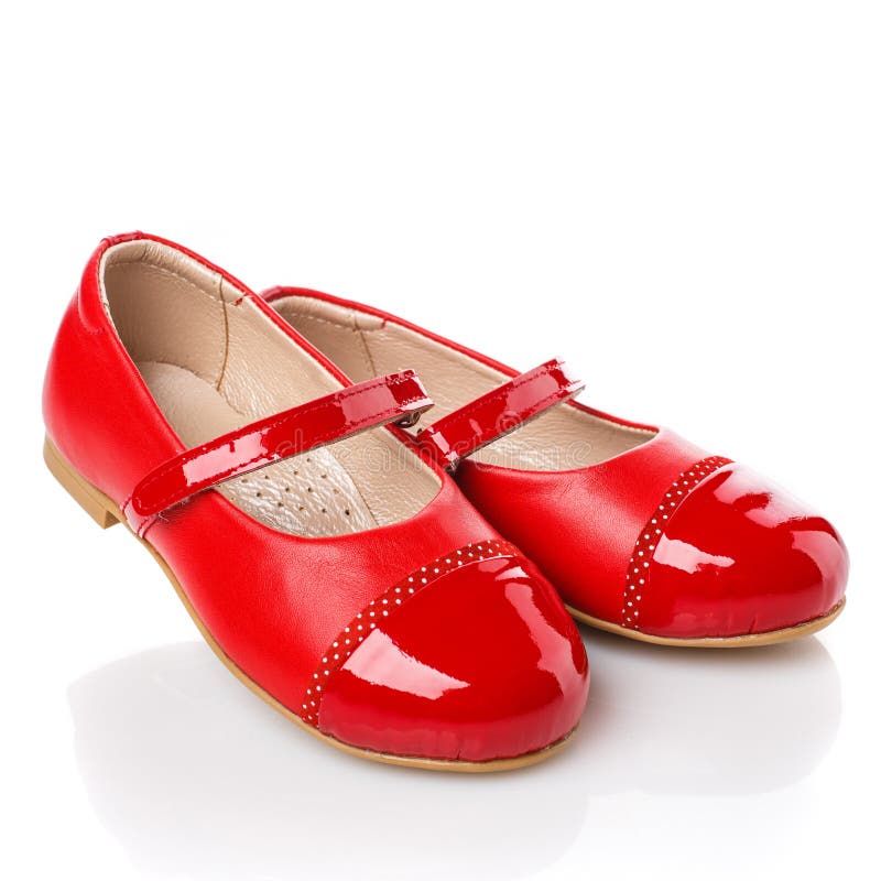 Children S Red Leather Shoes for Girls. Isolated on White Stock Photo ...
