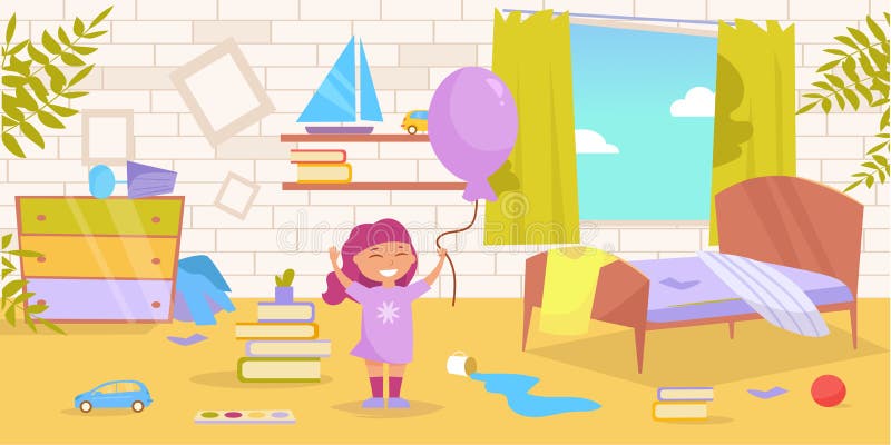 Children S Room Dirty Messy Vector Cartoon Isolated Art