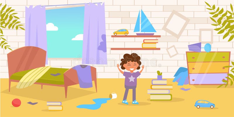 Children S Room Dirty Messy Vector Cartoon Isolated Art