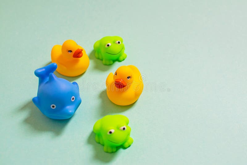 Group Rubber Toy Frogs Yellow Background — Stock Photo © Wirestock