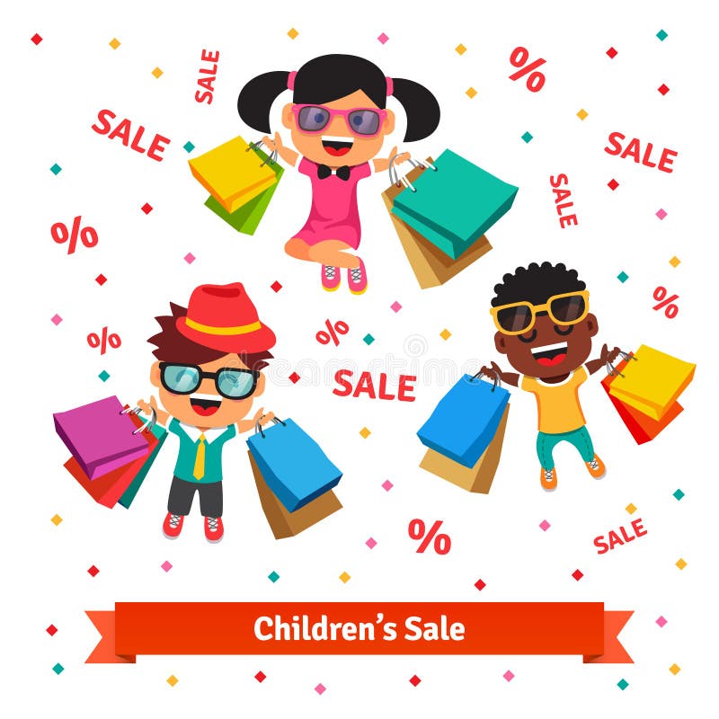 https://thumbs.dreamstime.com/b/children-s-sale-happy-smiling-jumping-kids-purchases-shopping-bags-flat-style-vector-illustration-white-background-61763431.jpg