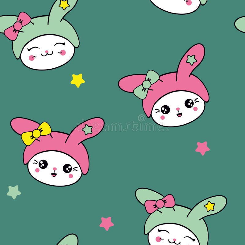 Kawaii Cute Cat Face with Ears. Positive Emotions. Cartoon Vector