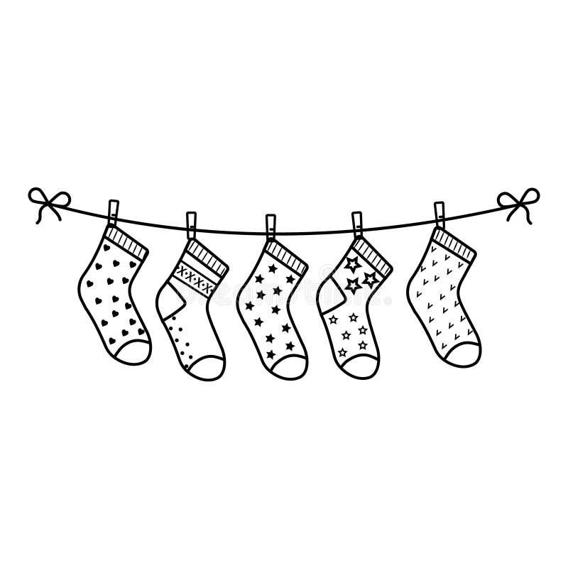 Children S Socks on a Rope, Black Outline, Vector Illustration Stock ...