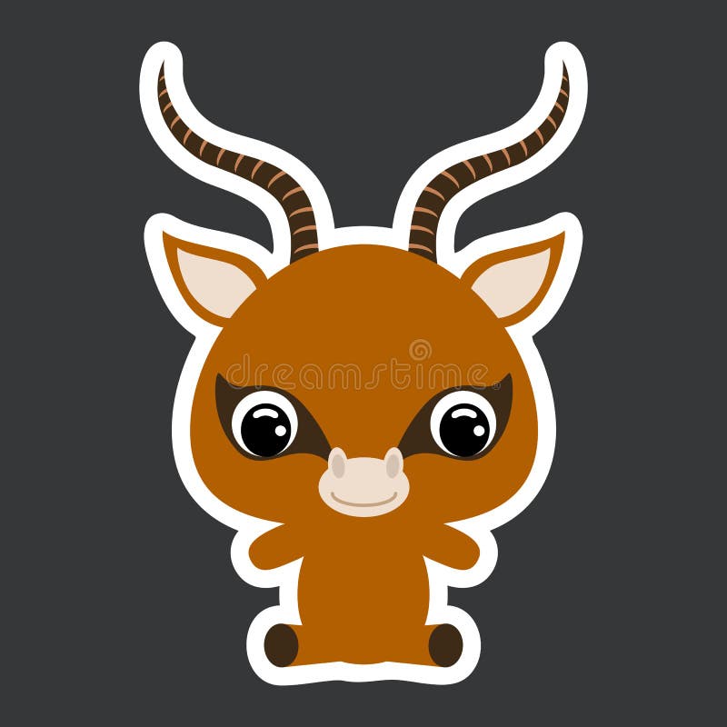 Children`s sticker of cute little sitting gazelle. African animal. Flat vector stock illustration