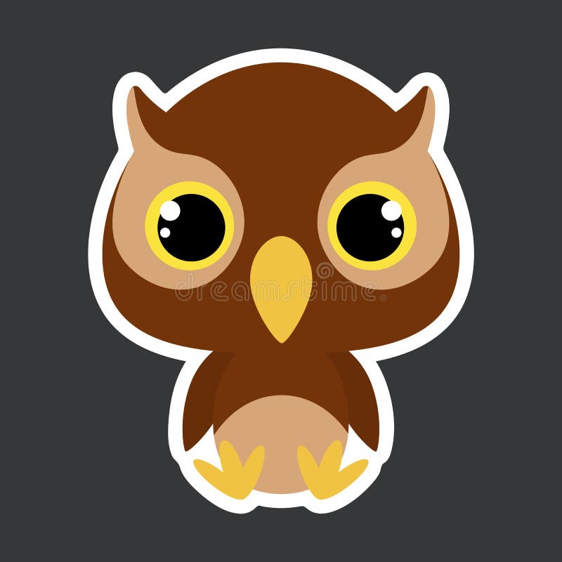 Children`s sticker of cute little sitting owl. Forest animal. Flat vector stock illustration