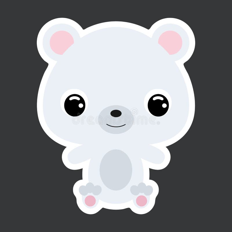 Children`s sticker of cute little sitting polar bear. Wild animal. Flat vector stock illustration