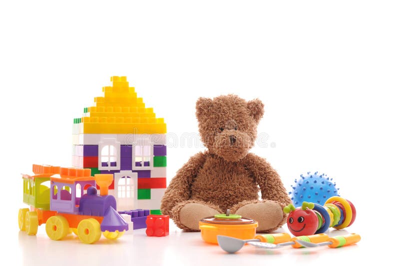 Children`s Toys on a White Background Stock Photo - Image of